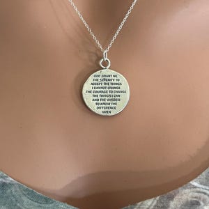 Sterling Silver Serenity Prayer Necklace, Sterling Silver Reversible Praying Hands and Prayer Charm Necklace