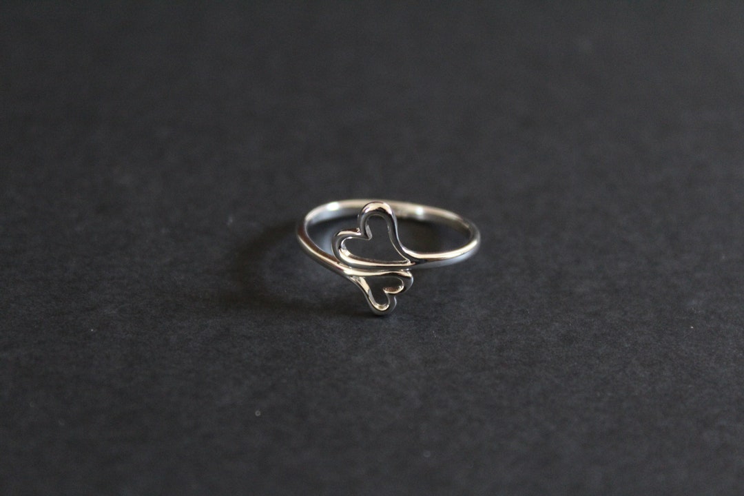 Sterling Silver Adjustable Ring - Double Heart, Sterling