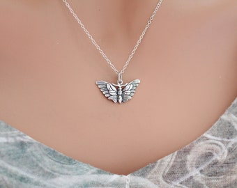 Sterling Silver Butterfly Moth Charm Necklace, Silver Butterfly Moth Charm Necklace, Butterfly Moth Pendant Necklace, Butterfly Necklace