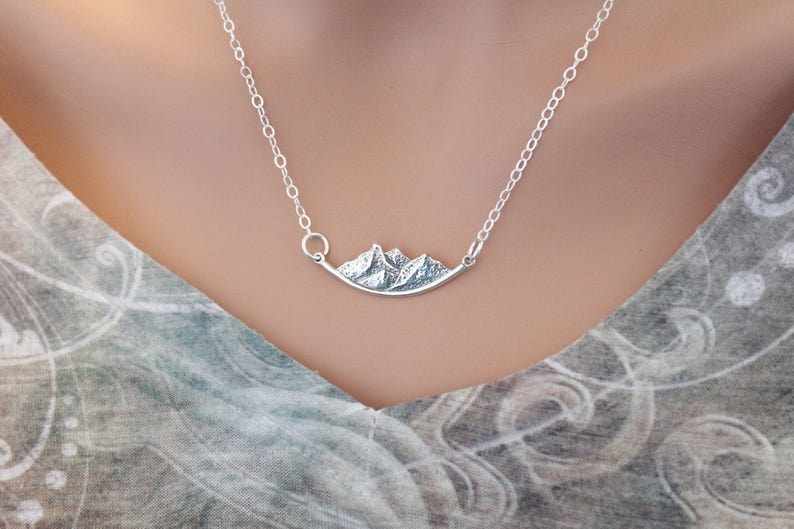 Sterling Silver Mountain Pendant Necklace Mountain Scene Etsy