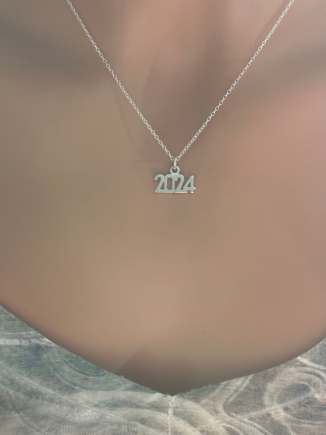 Sterling Silver Celebrate 2024 Charm Necklace, Silver Celebrate 2024