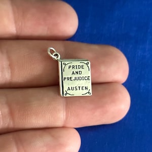Sterling Silver Pride and Prejudice Book Charm, Silver Oxidized Pride and Prejudice Book Charm, Oxidized Pride and Prejudice Book Charm