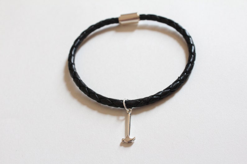 Leather Bracelet With Sterling Silver Hammer Charm Hammer Etsy