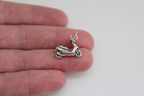 Motorized Scooter Moped Charm Sterling Silver Antiqued Finish Motorized Scooter Moped Charm Sterling Silver Antiqued Finish