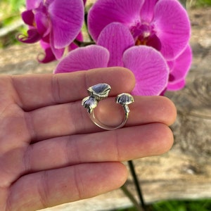 Sterling Silver Adjustable Three Dimensional Mushroom Ring, Silver Adjustable Three Dimensional Mushroom Ring, Adjustable Mushroom Ring
