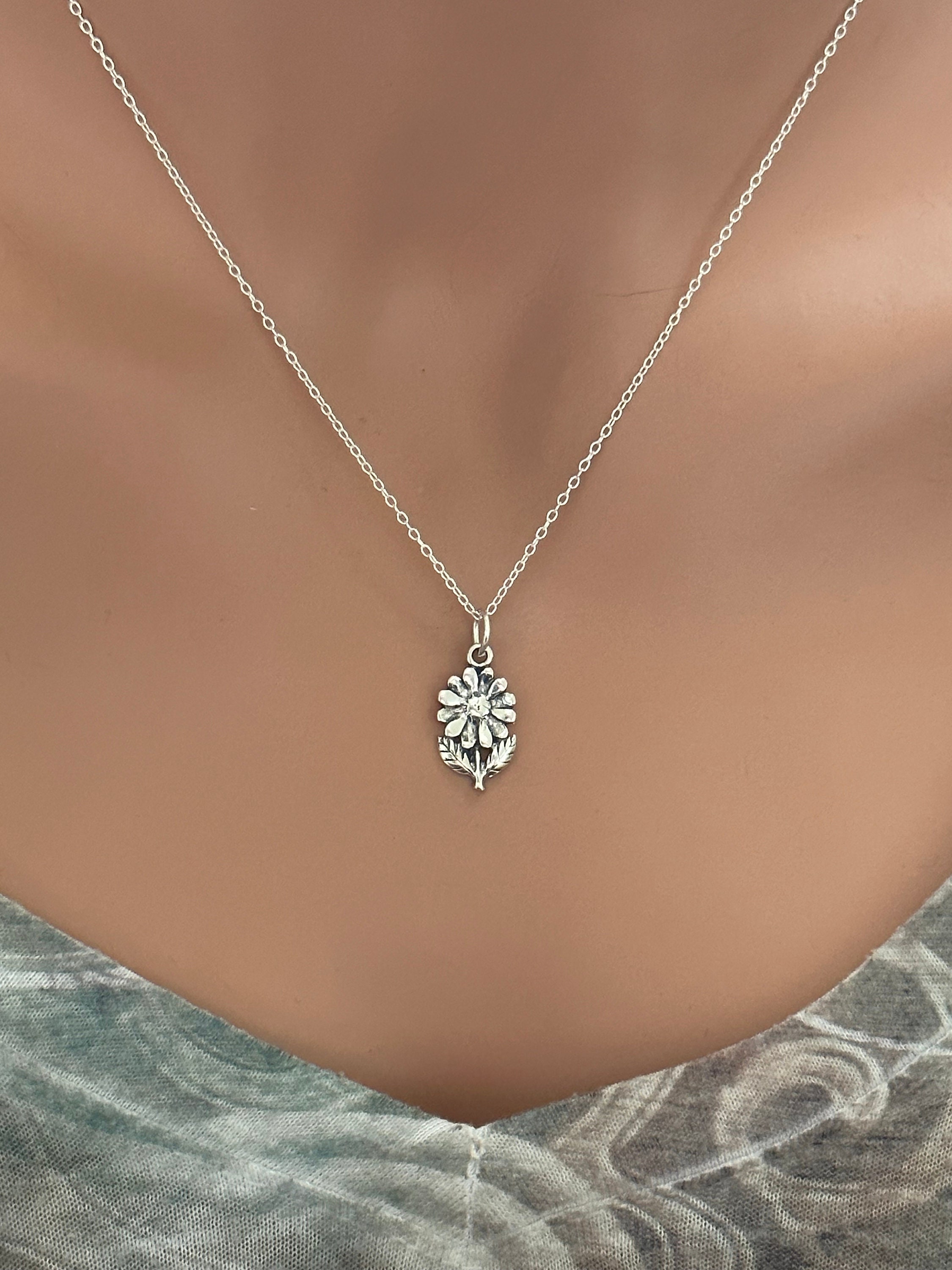 【STONEHENgE】Love Duet〜Silver Flower Necklace SA25A81U Sterling Silver Flower With Stem and Leaves Necklace, Silver