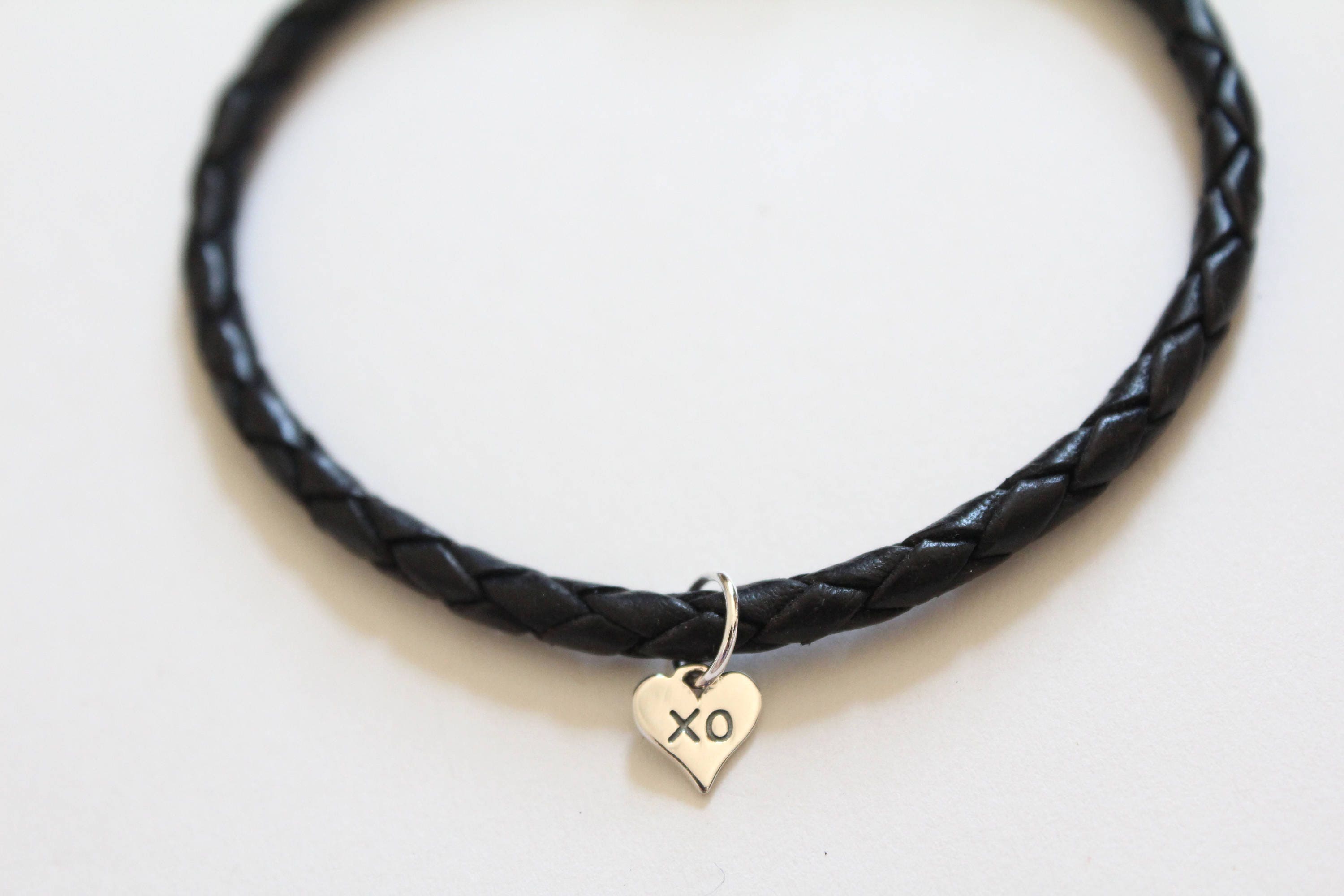 Leather Bracelet with Sterling Silver XO Charm XO Heart Charm Etsy