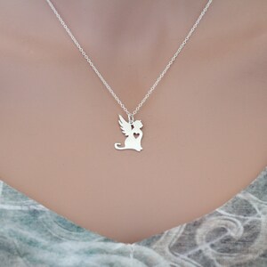 Sterling Silver Angel Cat Necklace: Winged Kitty Charm image 3