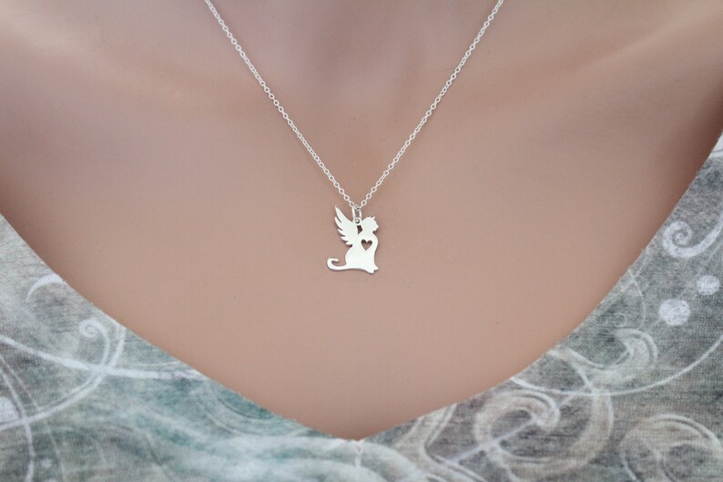 Sterling Silver Angel Cat Necklace: Winged Kitty Charm image 3