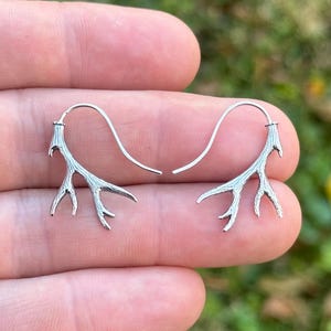 Sterling Silver Antler Hook Earrings: Deer Jewelry