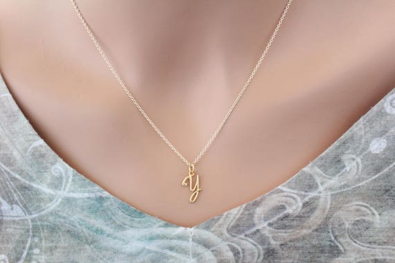 Gold Cursive Y Initial Necklace Y Letter Necklace Cursive Y