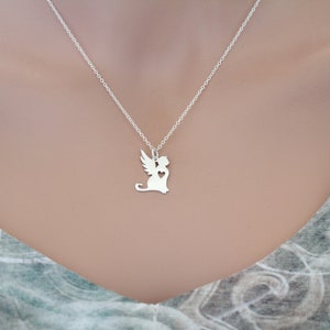 Sterling Silver Angel Cat Necklace: Winged Kitty Charm image 4