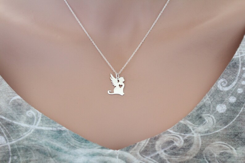 Sterling Silver Angel Cat Necklace: Winged Kitty Charm image 4