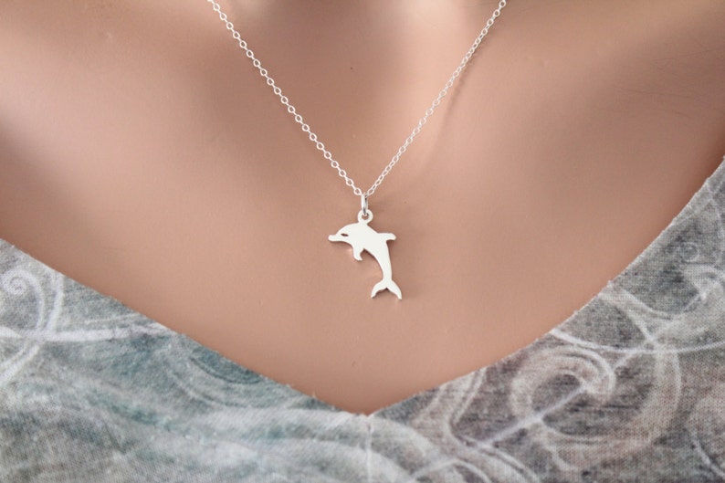 Sterling Silver Dolphin Necklace, Silver Dolphin Charm Necklace, Simple Dolphin Charm Necklace, Dolphin Necklace, Dolphin Charm Necklace image 3