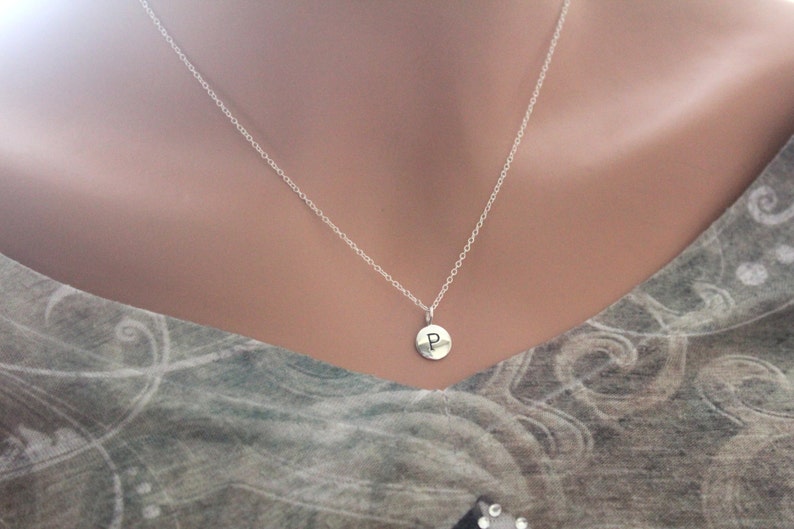Small P Initial Necklace P Initial Charm Stamped P Initial Necklace Sterling Silver Simple P Initial Necklace Silver Stamped P Necklace