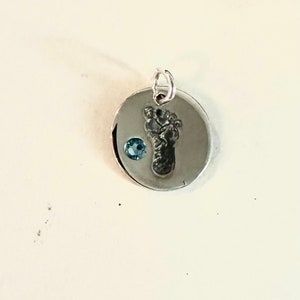 Sterling Silver Footprint Charm with Blue Crystal, Sterling Silver Footprint Pendant with Blue Crystal, Silver Blue Gem Footprint Charm