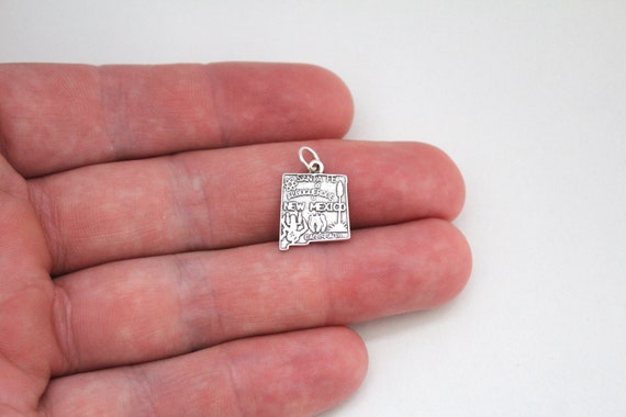 New Mexico State Charm Antiqued Sterling Silver New Mexico State Charm Antiqued Sterling Silver