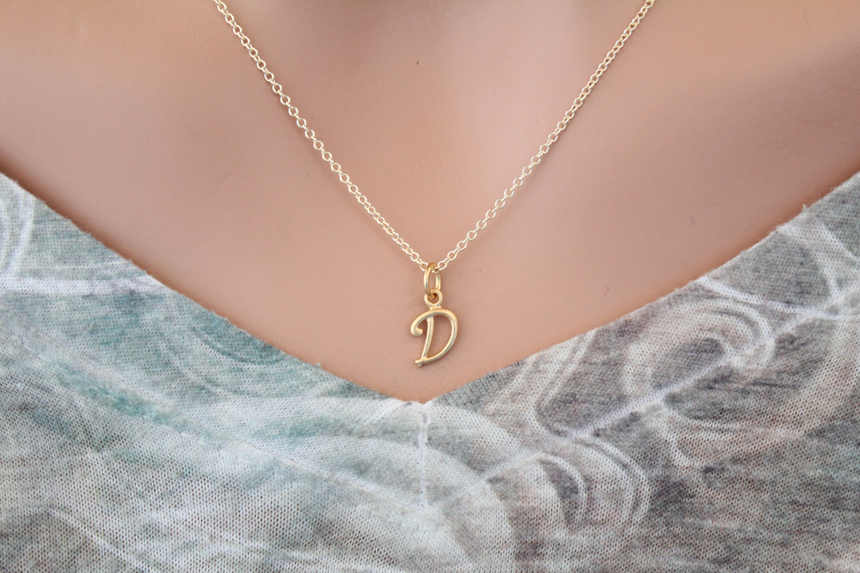 Gold Cursive D Initial Necklace D 