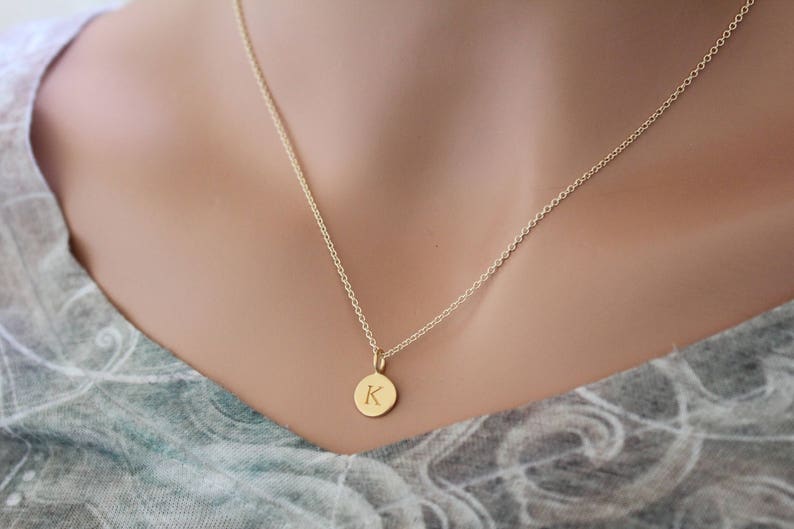 Gold Simple K Initial Necklace Gold Stamped K Necklace Etsy