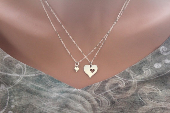 Sterling Silver Mother Daughter Heart Necklaces Mother Daughter