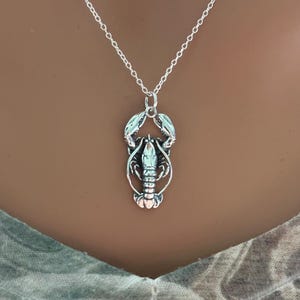 Sterling Silver Lobster Necklace, Silver Lobster Charm Necklace, Silver Lobster Pendant Necklace, Silver Lifelike Lobster Charm Necklace