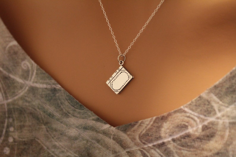 Sterling Silver Realistic Book Charm Necklace, Realistic Book Pendant Necklace, Book Charm Necklace, Book Pendant Necklace, Book Necklace image 3