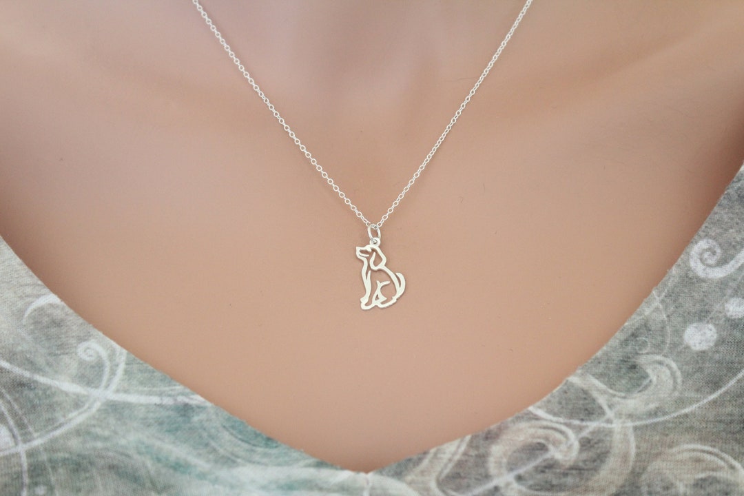 Sterling Silver Openwork Dog Charm Necklace, Silver Openwork Dog