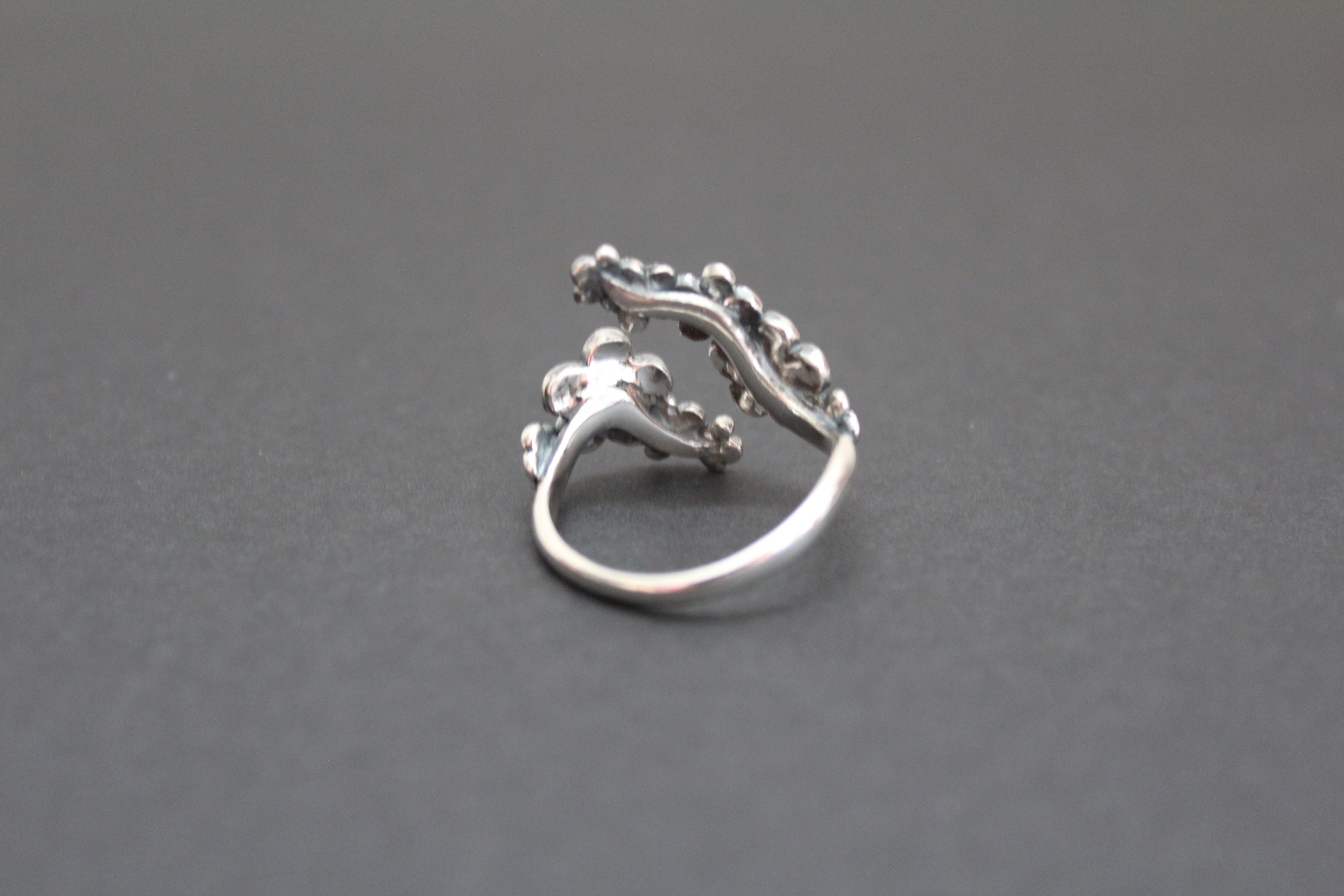 Pette bague réglable Fleurs de Cerser rouge en argent 925 | Argent