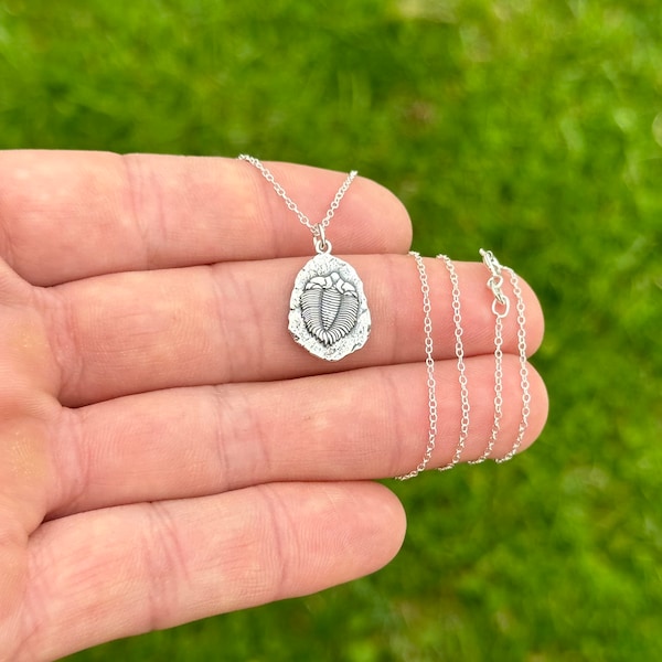 Sterling Silver Trilobite Fossil Necklace,Sterling Silver Angler Fish Fossil Charm Necklace, Angler Fish Fossil Necklace, Fossil Necklace