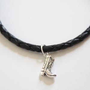 Leather Bracelet with Sterling Silver Cowboy Boot Charm, Cowboy Boot Pendant Bracelet, Cowgirl Boot Bracelet, Cowboy Boot Bracelet, Boot