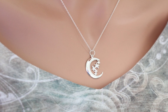 スターリングシルバーの月と星のチャームネックレス - Etsy 日本