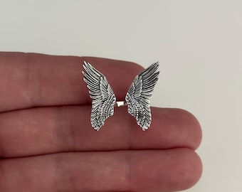 Sterling Silver Angel Wing Ring: Adjustable Detailed Design