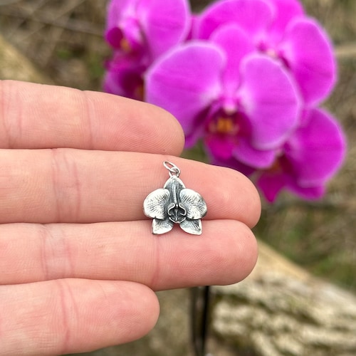 Sterling Silver Orchid Flower Charm: Delicate Floral Pendant - Etsy