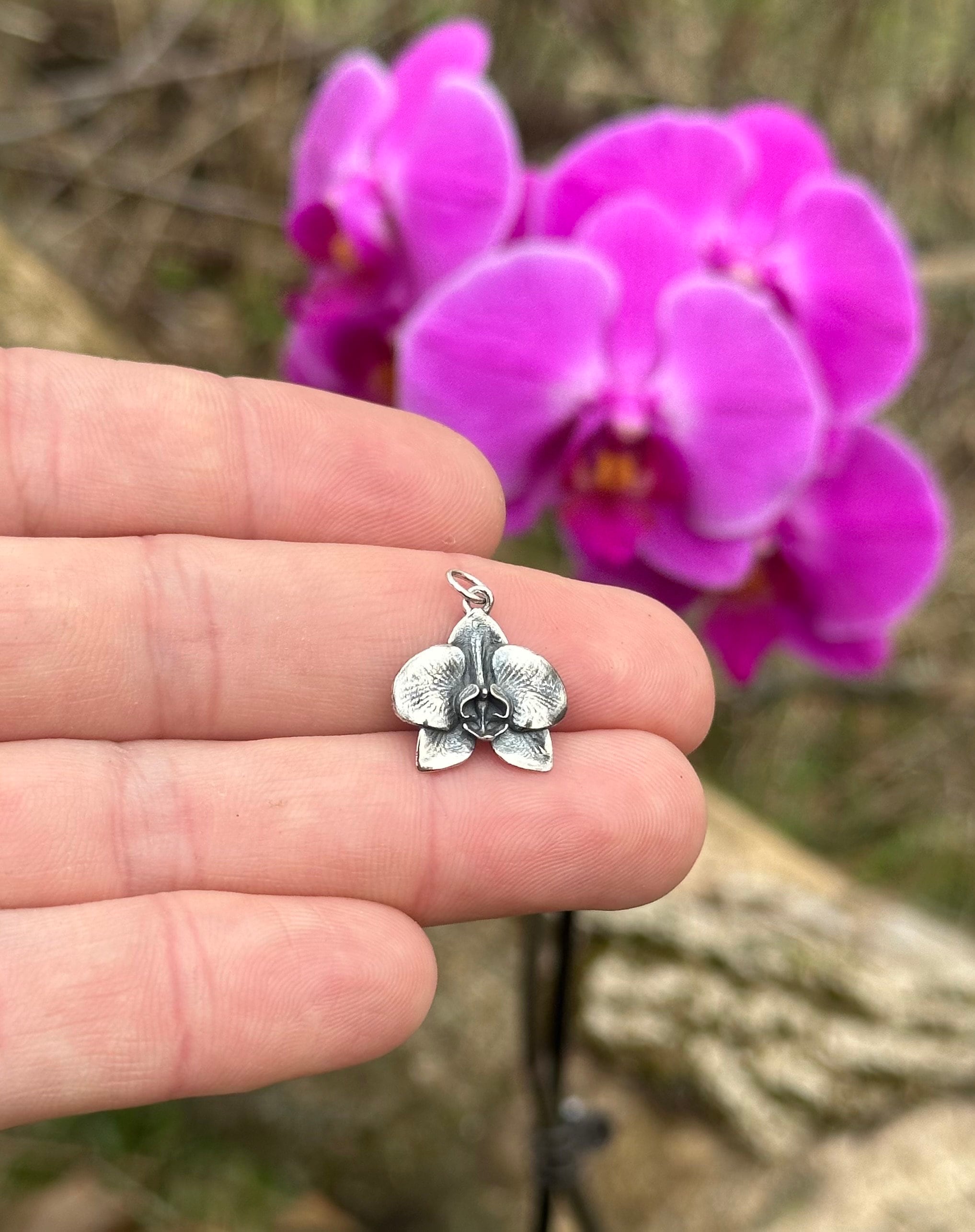 Sterling Silver Orchid Flower Charm: Delicate Floral Pendant
