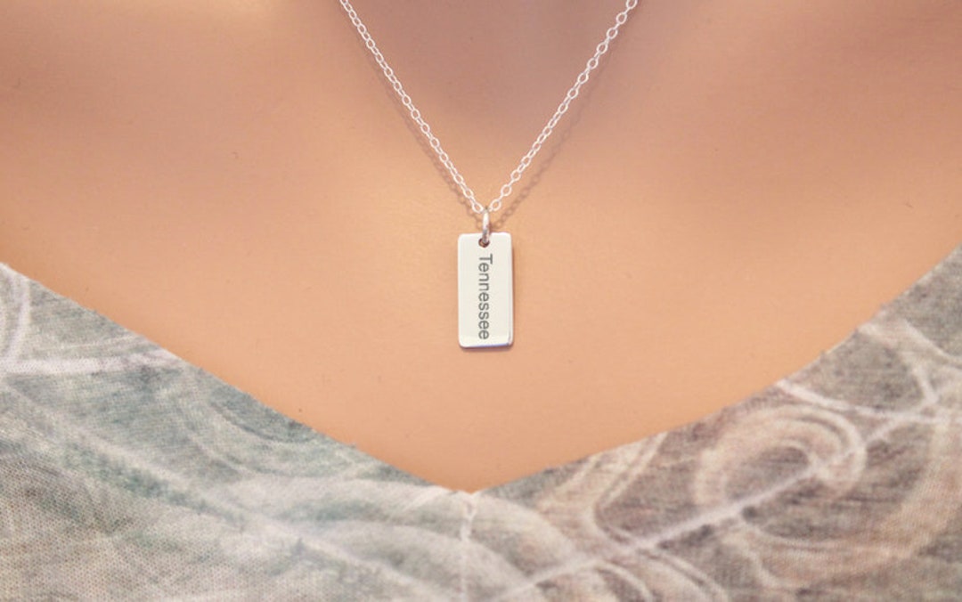 Sterling Silver Tennessee Charm Necklace, Choose Your Font, Custom