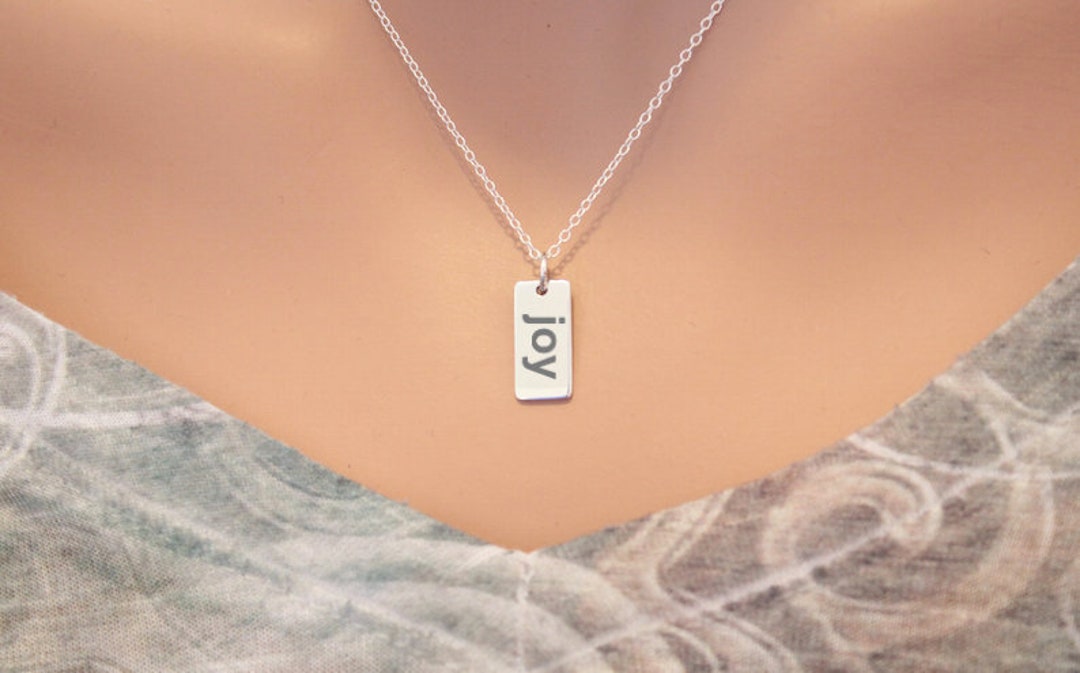 Sterling Silver Joy Charm Necklace Choose Your Font, Joy Necklace, Joy