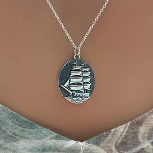 Sterling Silver Pirate Ship Pendant Necklace, Silver Pirate Ship Pendant Necklace, Silver Pirate Ship Charm Necklace, Pirate Ship Necklace
