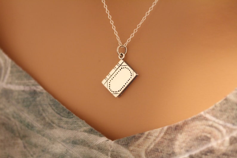 Sterling Silver Realistic Book Charm Necklace, Realistic Book Pendant Necklace, Book Charm Necklace, Book Pendant Necklace, Book Necklace image 2