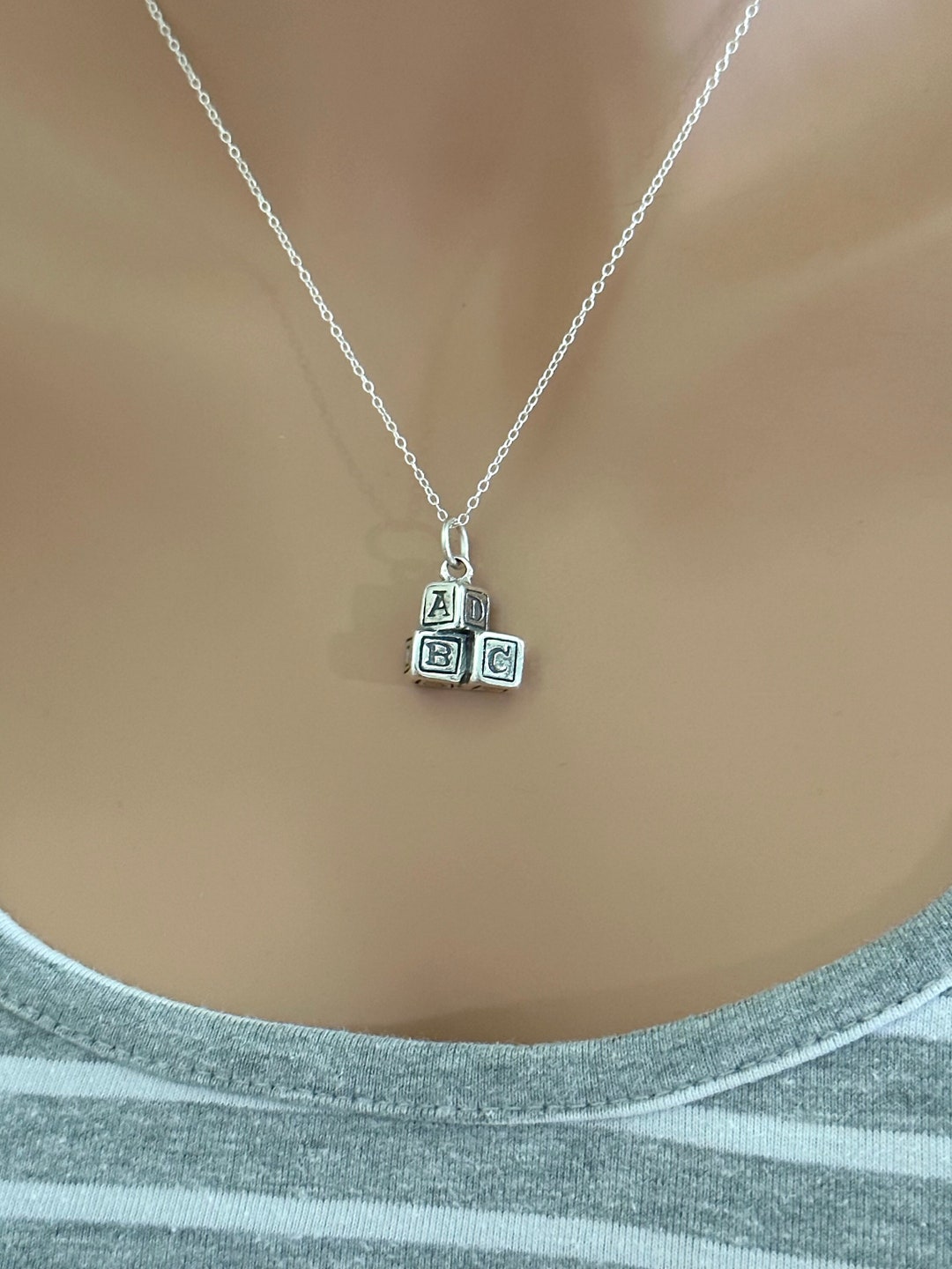 Sterling Silver 3D Baby Blocks Necklace: ABC Charm - Etsy