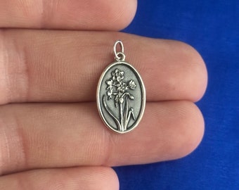 Sterling Silber Narzisse Charm: Dezember Geburt Blumen Anhänger