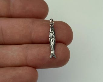 Sterling Silver Sardine Charm Pendant