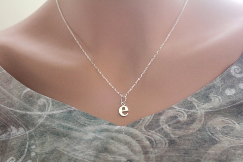 Sterling Silver Lowercase E Initial Charm Necklace, E Initial Necklace, Large E Letter Necklace, E Necklace, Typewriter E Initial Necklace image 2