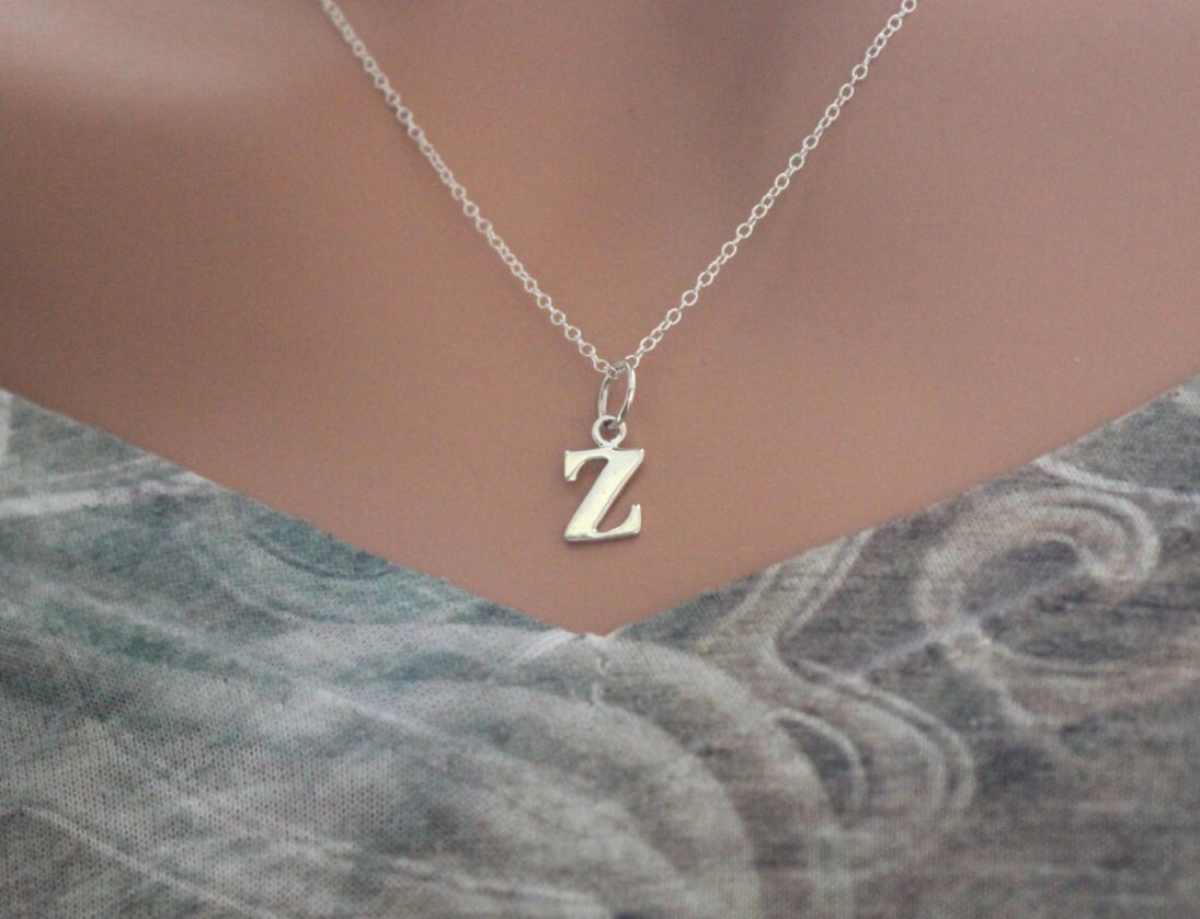 Sterling Silver Lowercase Z Initial Charm Necklace Z Initial Etsy