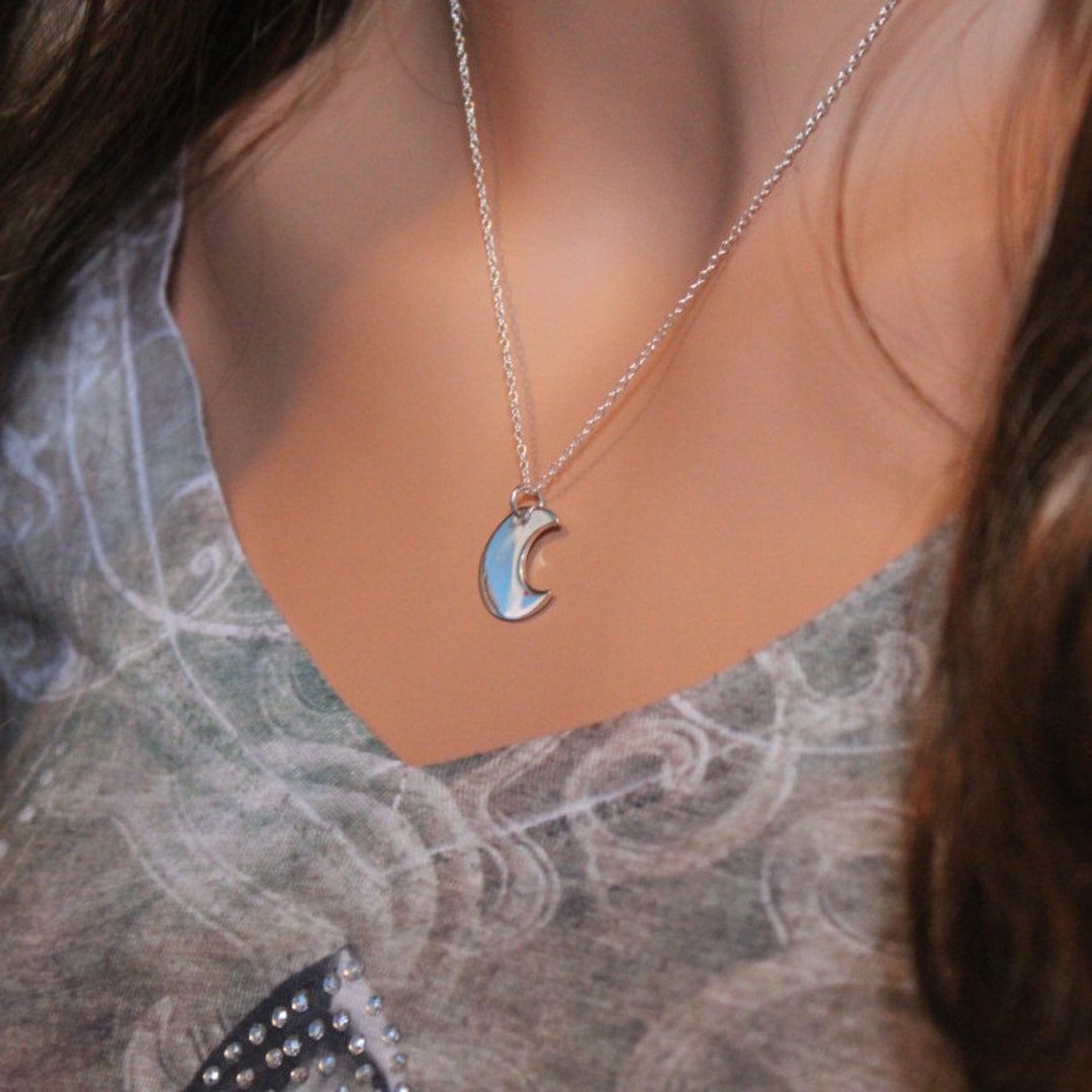 Sterling Silver Moon Charm Necklace: Celestial Pendant - Etsy