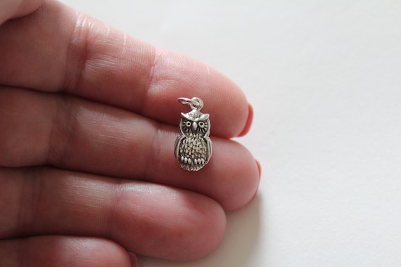 Wise Owl Charm Antiqued Sterling Silver, Made in the USA Wise Owl Charm Antiqued Sterling Silver, Made in the USA