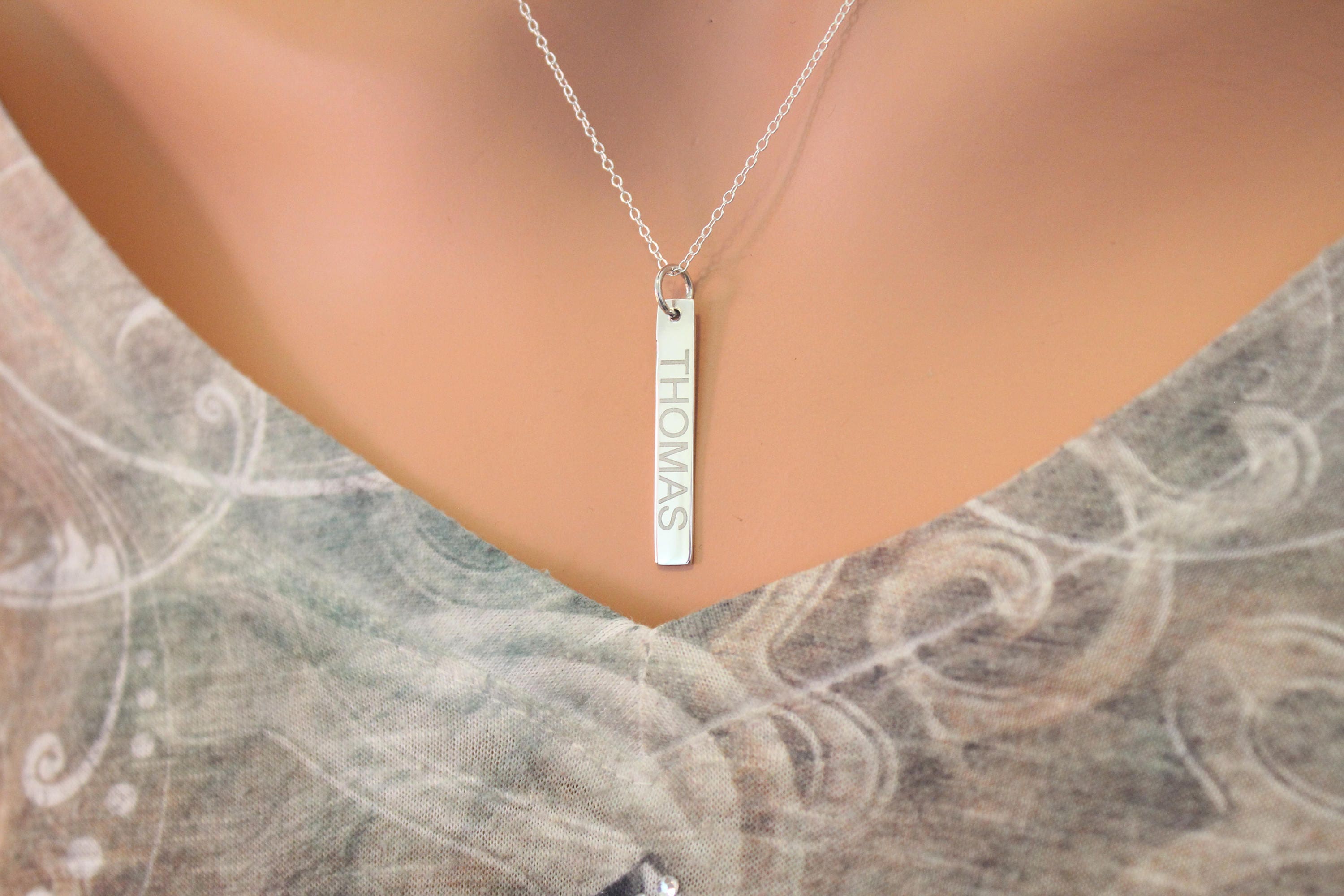 PERSONALIZED Sterling Silver Vertical Name Bar Necklace Etsy
