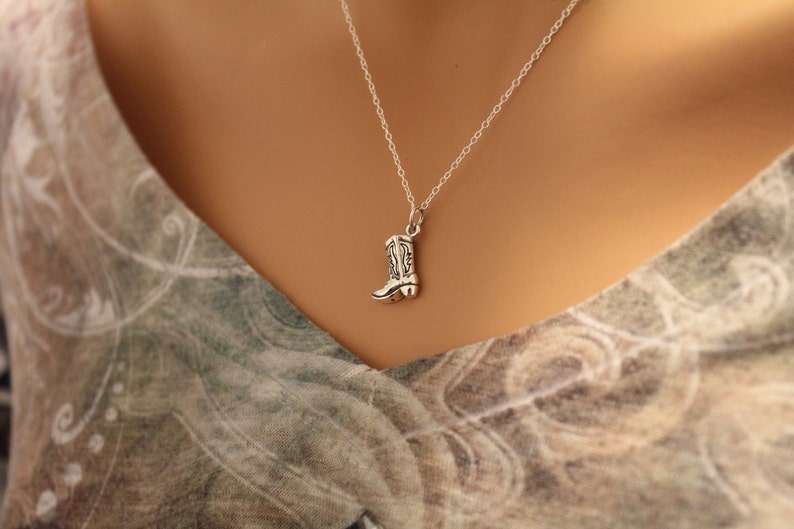 Sterling Silver Cowboy Boot Charm Necklace, Cowboy Boot Necklace, Cowboy Necklace, Silver Cowboy Boot Necklace, Boot Charm Necklace image 3