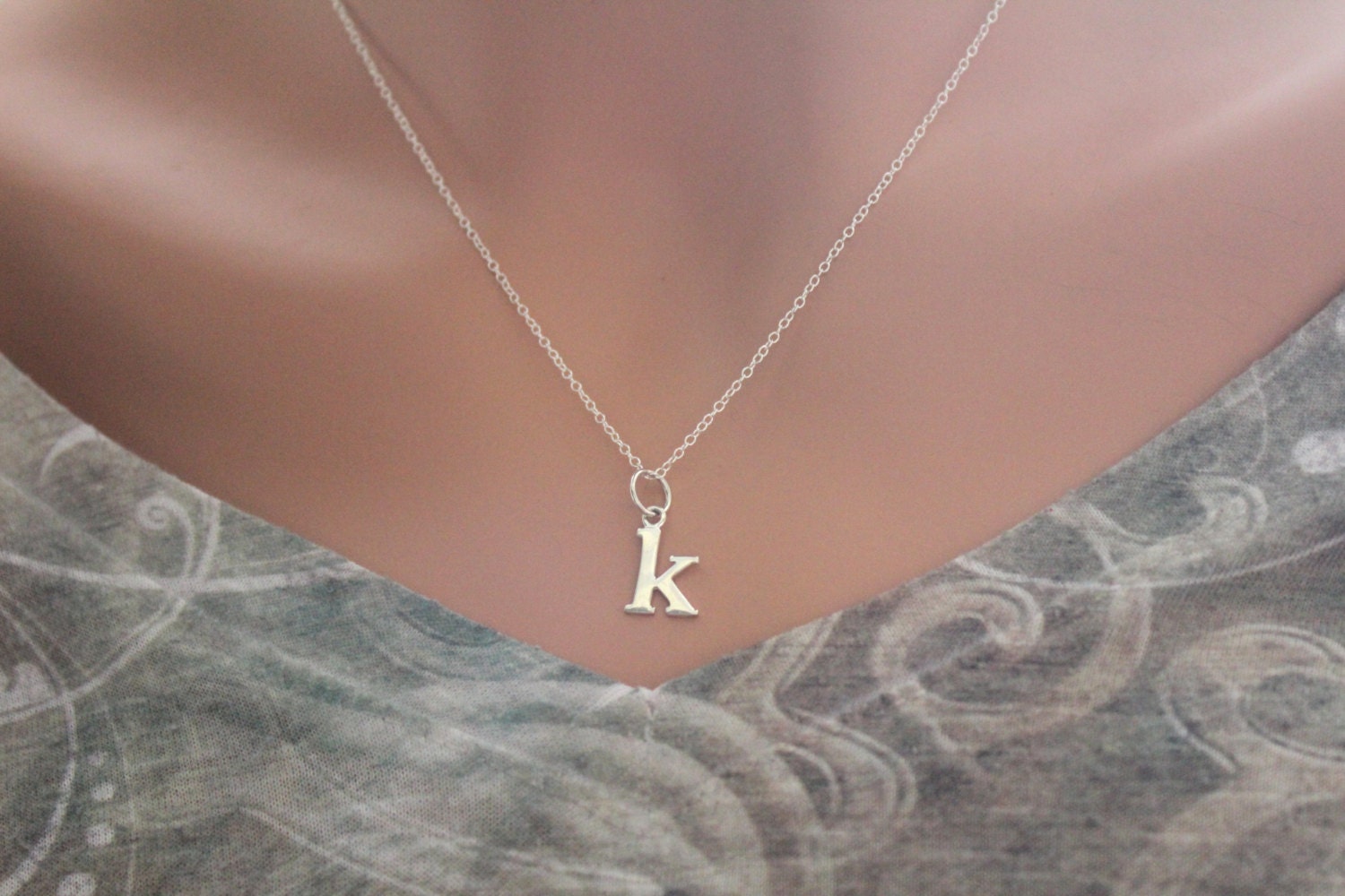 Sterling Silver Lowercase K Initial Charm Necklace K Initial Etsy