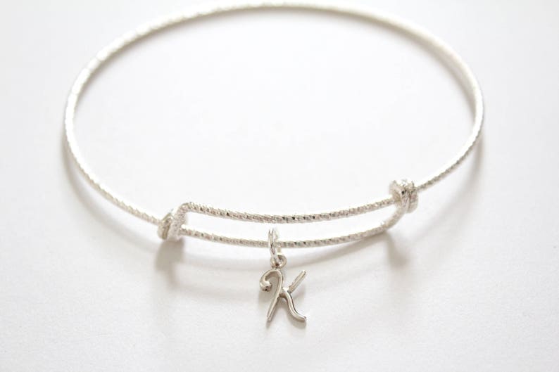 Leather K Charm Bracelet Sterling Silver Bracelet with Sterling Silver Cursive K Charm Sterling Silver Cursive K Charm Bracelet K Charm