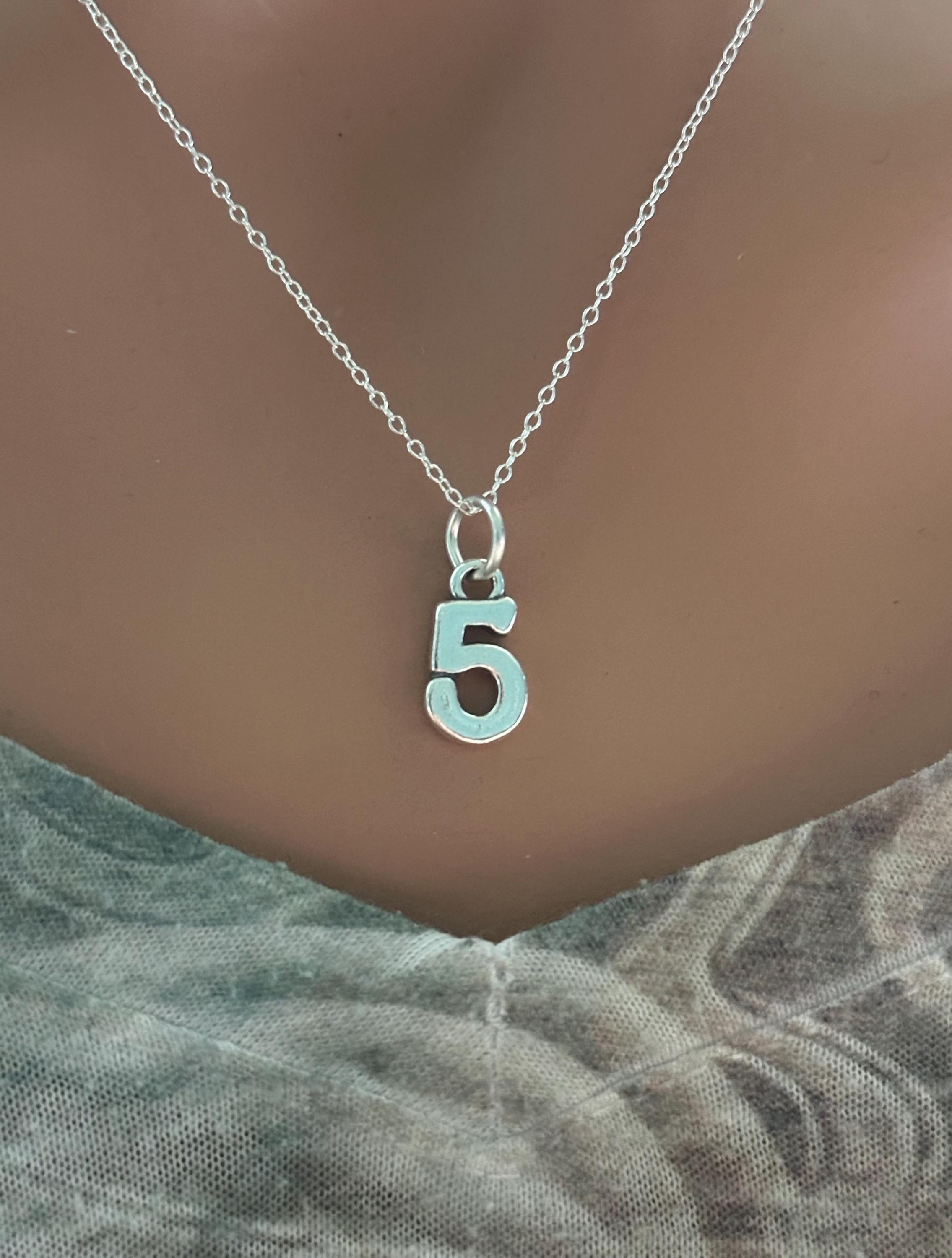 Sterling Silver Number 5 Charm Necklace - Etsy 5 Charm Pendant On Sterling Silver Chain Necklace  NWT main image 0